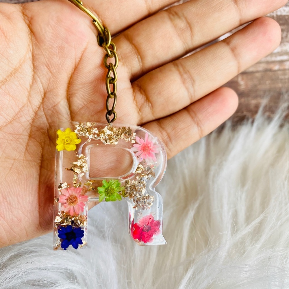 Flower initial key chain